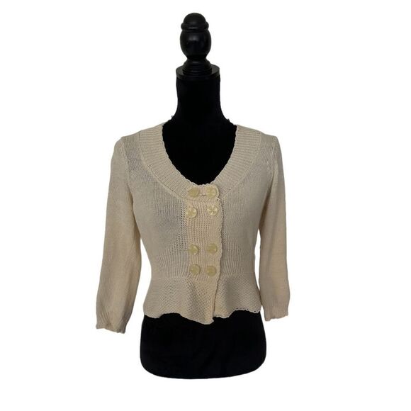 Anthropologie Knitted & Knotted Cottagecore Knit Top in Cream Medium - Picture 1 of 14